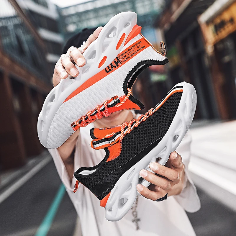 JIEMIAO Large Size Fashion Men Running Shoes Mesh Breathable Athletic Man Sneakers Light Anti-skid Sport Jogging Casual Shoes