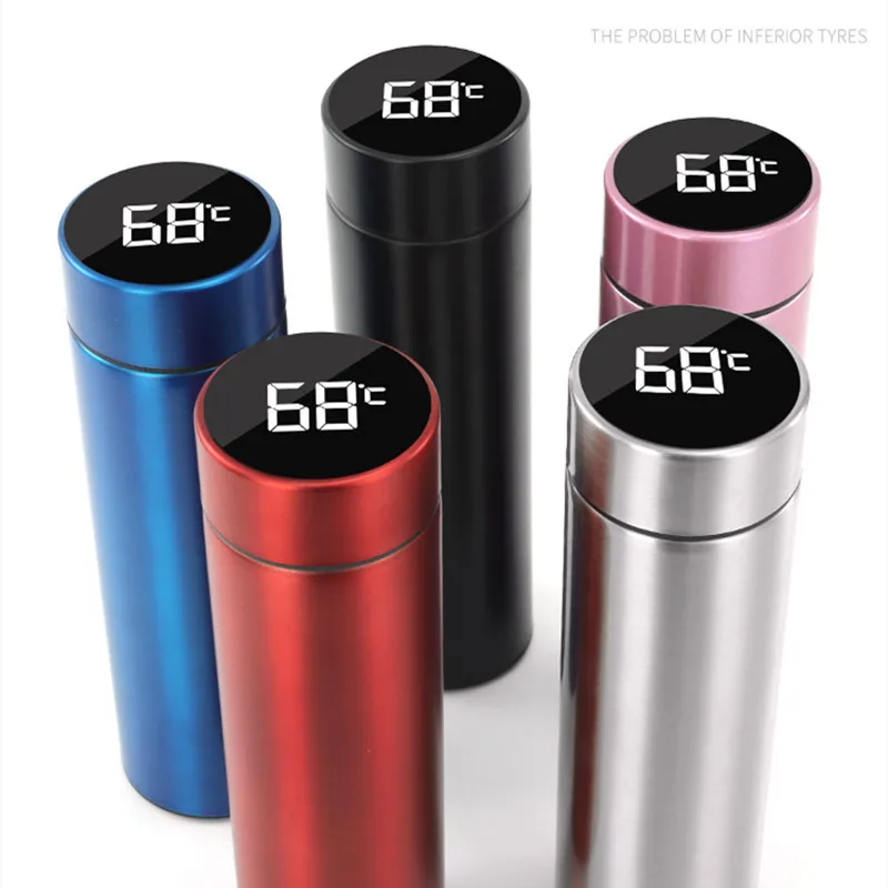 

500ml Business Water Bottle Keeps Cold and Heat Thermal Bottle Stainless Steel Vacuum Flasks Thermos Temperature Display Gift