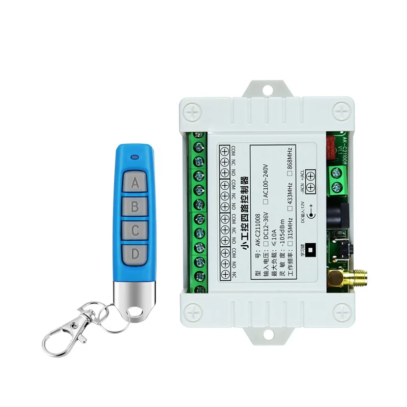 

433MHZ RF Wireless DC12V 24V 10A 4channel Remote Control Switches Receiver Transmitters Motor/Fan/Street Lamp Power On and Off