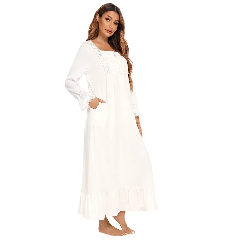 Spring Autumn New Women's Nightdress Long Sleeve White Casual Homewear Sexy Sleepwear Women Sleep Tops Nightwear Night Gown