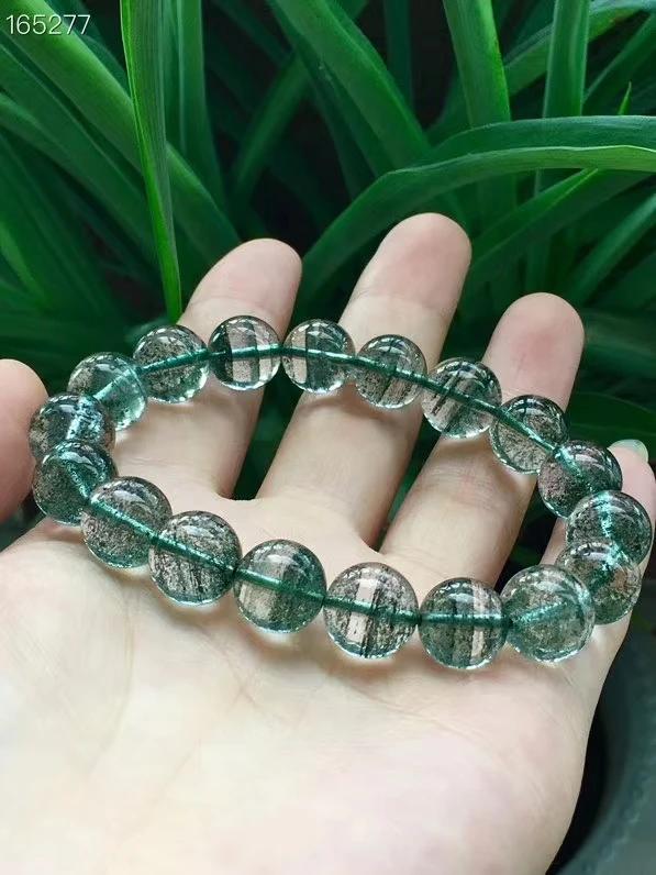 

Natural Green Phantom Quartz Crystal Clear Round Beads Bracelet 11.5mm Women Men Green Phantom Jewelry Clear Stretch AAAAAA