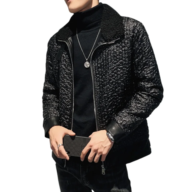 2022 Lambhair Men's Short Jacket Autumn Winter Thick Warm Stand Collar Zipper Coat Casual Slim Streetwear Social Men Clothing