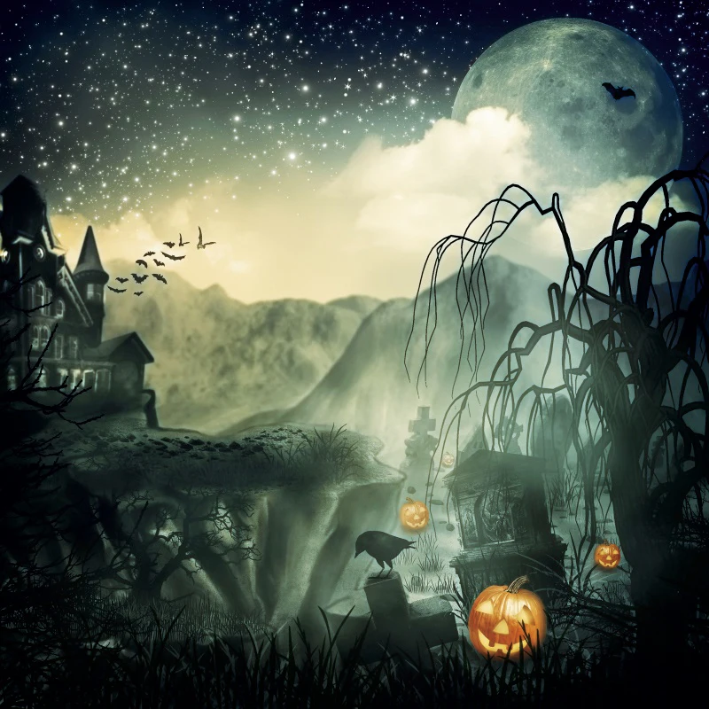 Laeacco Happy Halloween Party Photozone Castle Gate Ghost Pumpkin Light Photography Backgrounds Photo Backdrops For Studio |