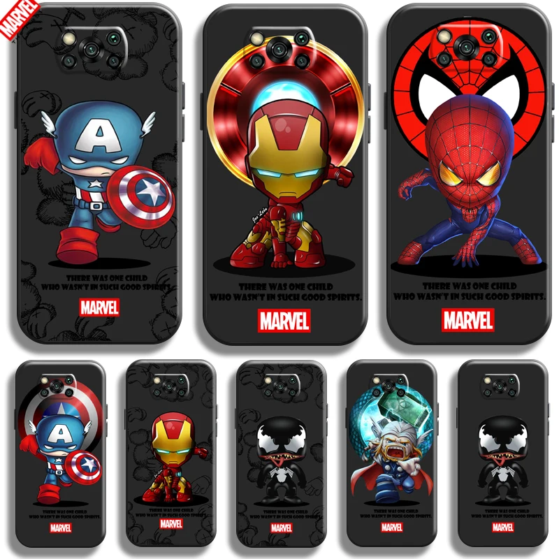 

Marvel Cartoon Iron Man Spiderman For Xiaomi Poco X3 Pro X3 NFC X3 GT Phone Case Black Coque Silicone Cover Funda Soft
