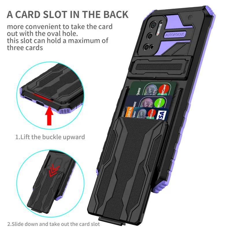 

For Xiaomi Redmi Note 10 Pro Max Case Card Slot Bracket Stand Holder Shockproof Armor Phone Case for Redmi Note10 10S Back Cover