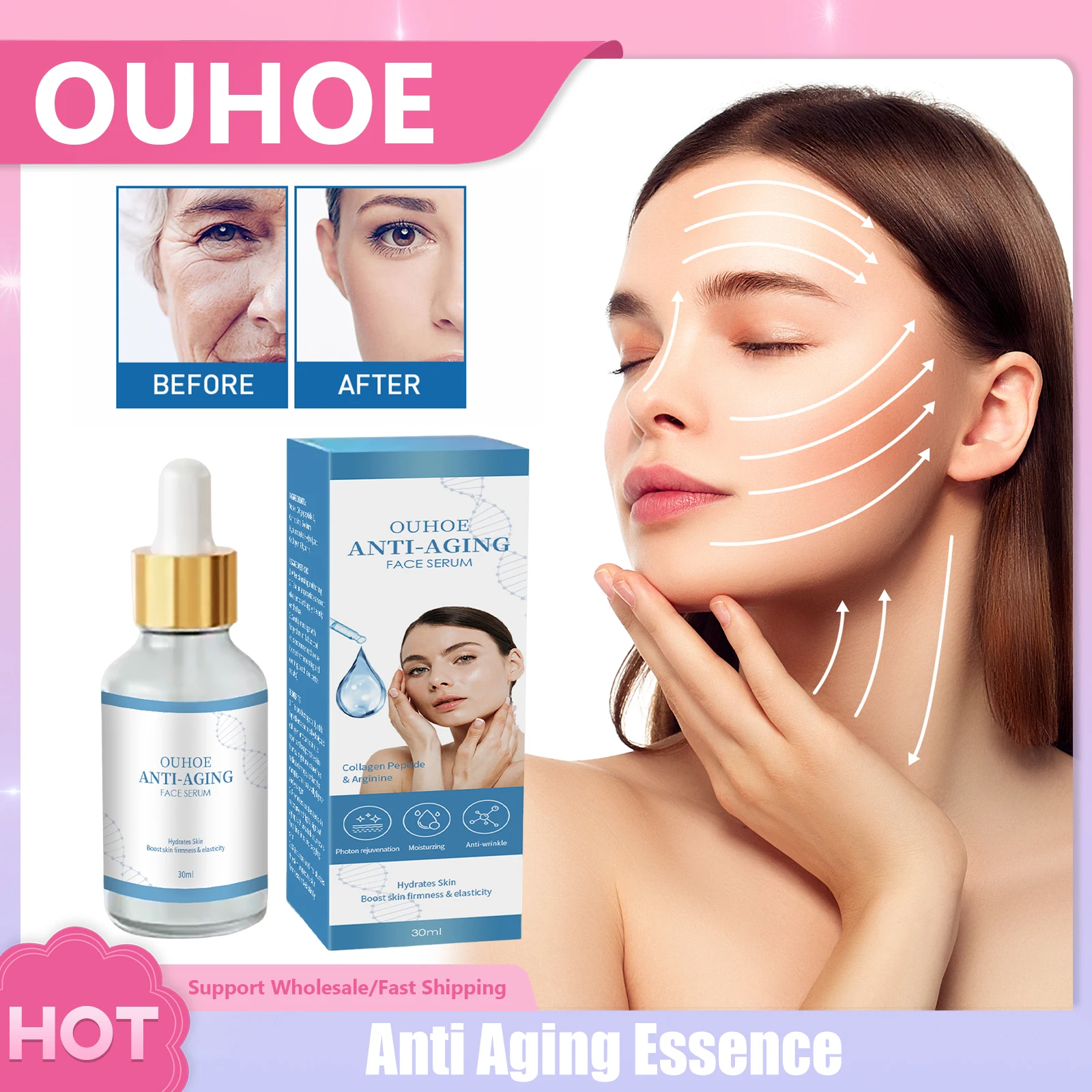 

Anti Aging Facial Serum Pores Shrink Tighten Skin Fade Fine Lines Remover Wrinkles Moisturize Face Care Hyaluronic Acid Essence
