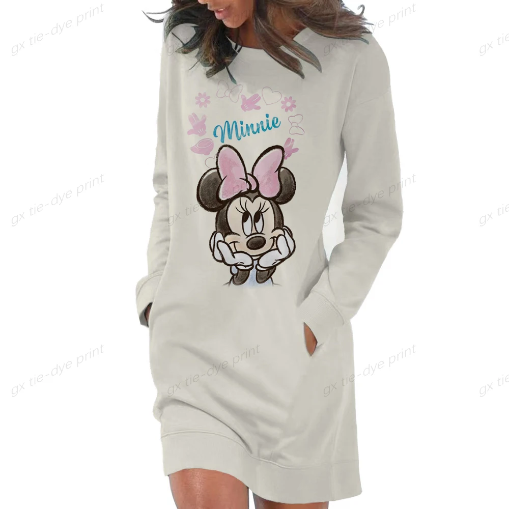 

Новое приталенное платье с капюшоном и изображением Микки и Минни Маус, Женский Повседневный свитер с длинным рукавом и милым мультяшным 3D-принтом, пуловер, Топ