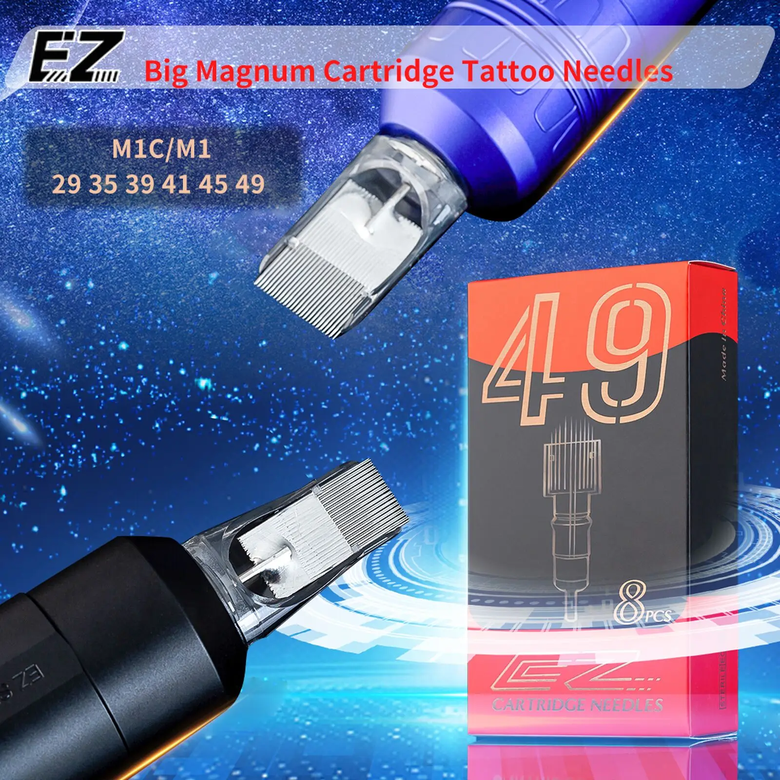 8 Pcs/Box EZ Epic Big Magnum Tattoo Needle Cartridges 29 35 39 45 49 M1/RM #12 (0.35 MM) #10 (0.30) for Rotary Pen Machine Grips