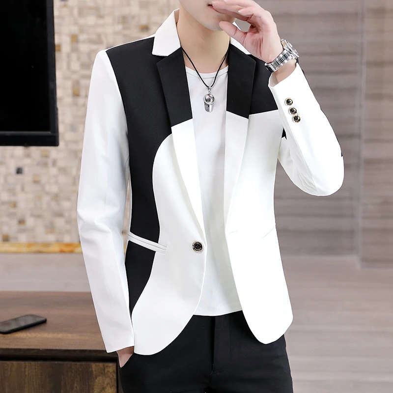 

Groom Blazers Wedding Homme 2022 Slim Costume Social Men Suit Fashion Casual Coat Dress Handsome Jacket Fit Splicing Business