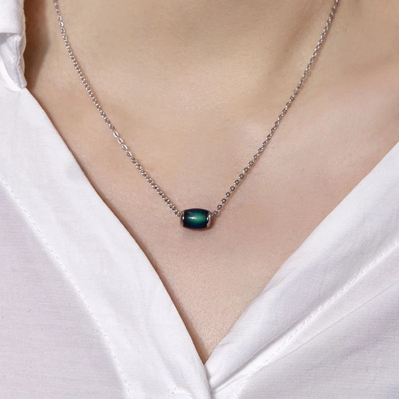 

Термохромное ожерелье из нержавеющей стали с трекером настроения, ожерелье с изменением температуры и стеклом, ювелирные изделия для женщи...