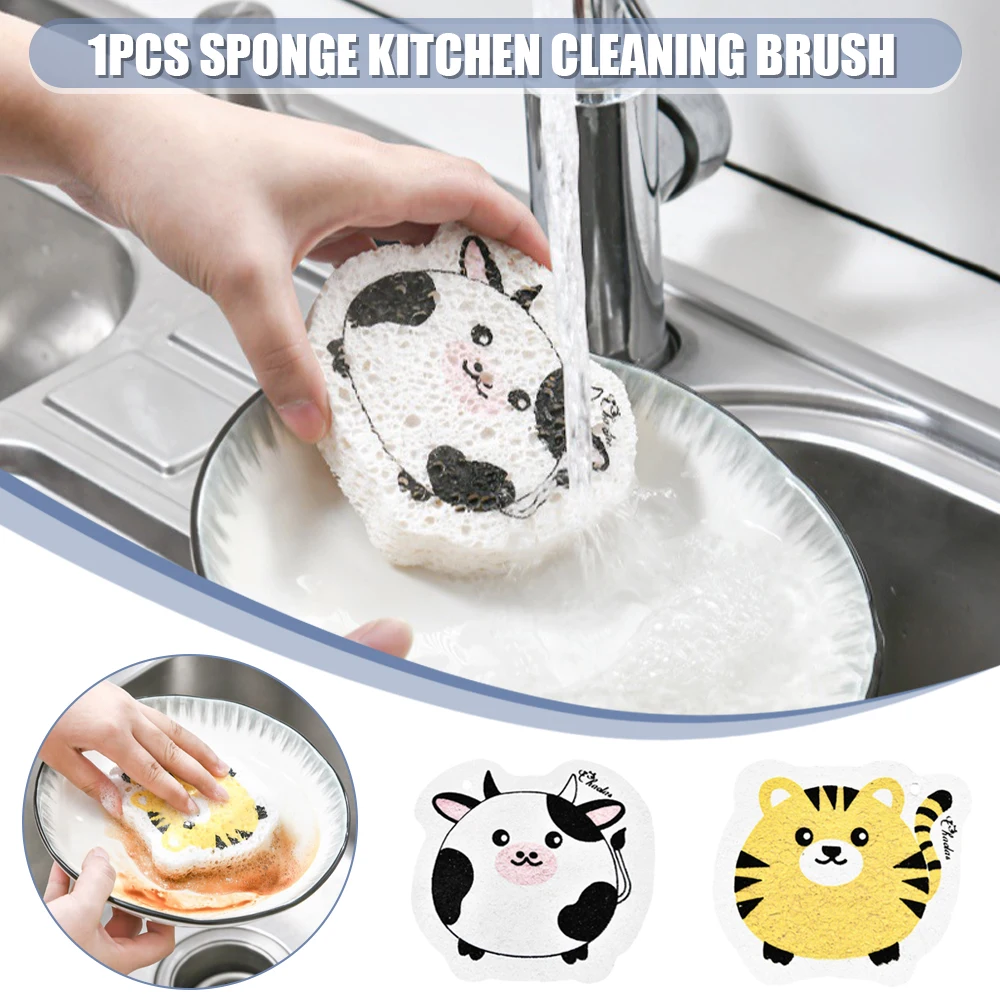 

Dishwashing Wood Pulp Cleaning Sponge Magic Wipe for Kitchen Cartoon Shape Easy to Foam Up Reusable Cleaning Brushs MAZI888
