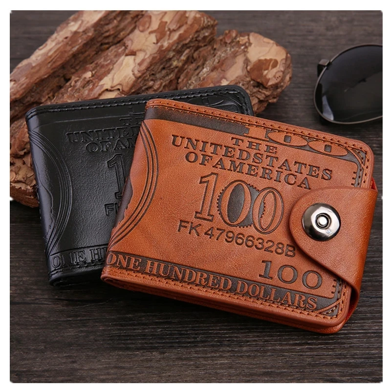 

Vintage Men Leather Wallet Men's American Dollars wallet Hundred Dollars Magnetic Buckle Short Wallets Boys Male Purses