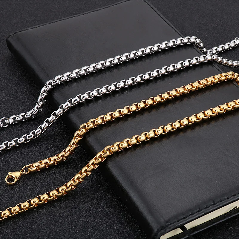 

Gold Silver Color Stainless Steel Box Link Chain Bracelet Necklace For Woman Men Fashion Charm Jewelry Sets