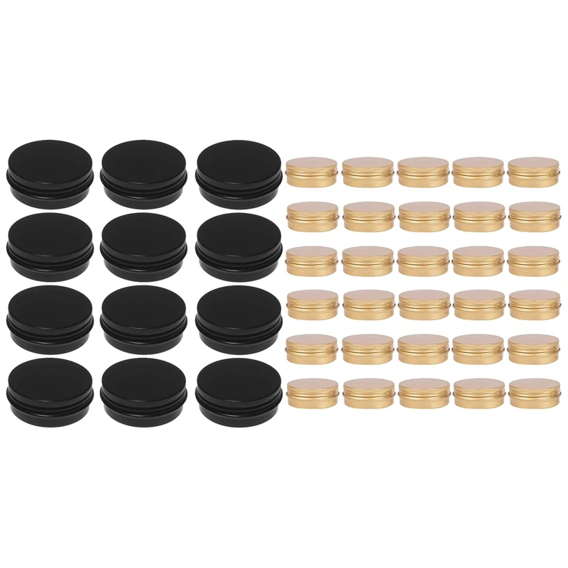 

42 Pcs 1Oz Aluminum Tin Jars Round Screw Lid Containers Empty Metal Storage Cans, 12 Pcs Black & 30 Pcs Gold