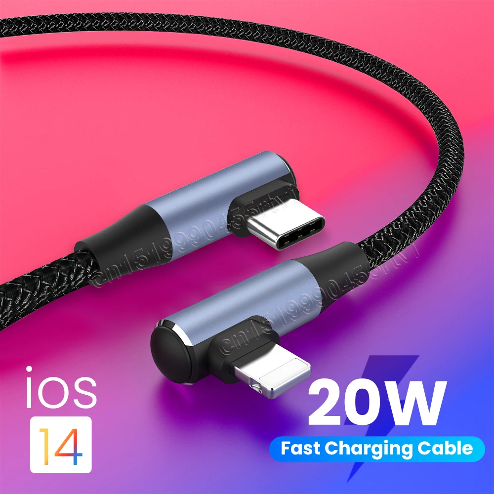 

Double Elbow PD USB Cable for iPhone 13 12 Pro Max PD 20W Fast Charging USB Type C Cable Charge Data Cord for Macbook 0.5/1/2M