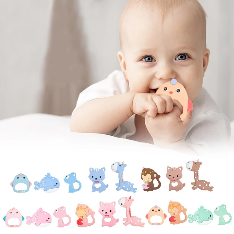 Cartoon Aniaml Fish Chewing Toy Silicone Baby Molar Teether DIY Pacifier Chain Accessories for Boys Girls Shower Gift
