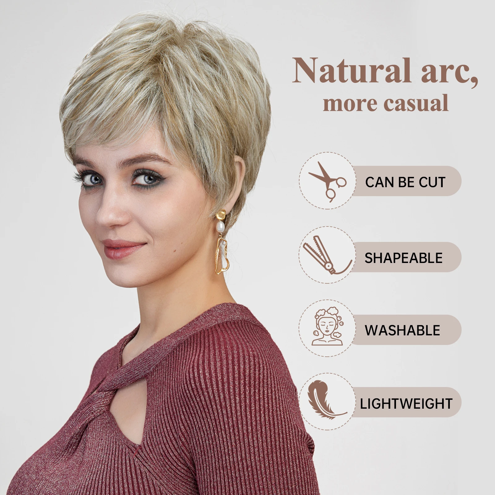 Короткий синтетический парик с золотистыми светлыми кружевами спереди из