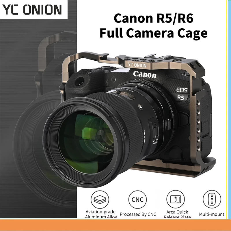 

Клетка YC для камеры Canon R5/R6 с креплением для холодного башмака, 1/4 отверстий для резьбы, алюминиевый сплав, БЫСТРОРАЗЪЕМНАЯ пластина, основан...