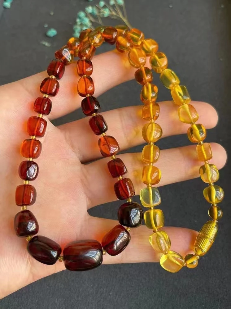Genuine Natural Yellow Amber Oval Bead Pendant Necklace Jewelry 7-10mm Women Men Rainbow Red Amber Reiki Stone Burma AAAAAA