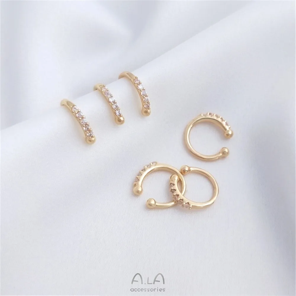 

14K gold retaining color inlaid zircon C-shaped ear clip without piercing earrings small ear ornaments Ear bone clip pair price