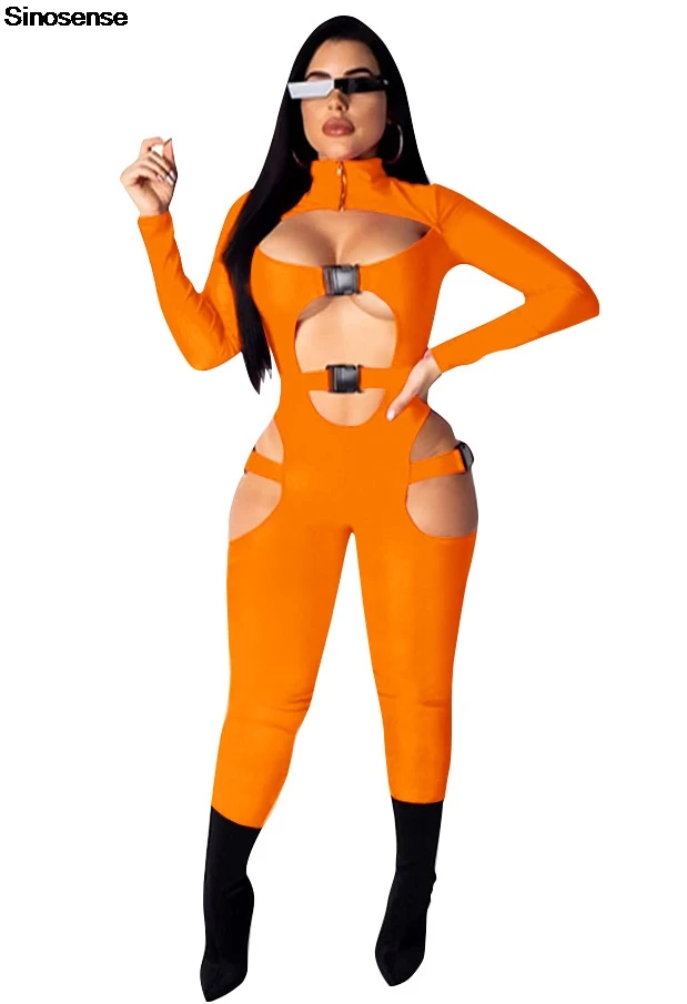 Женский Облегающий комбинезон с длинным рукавом и высоким воротником