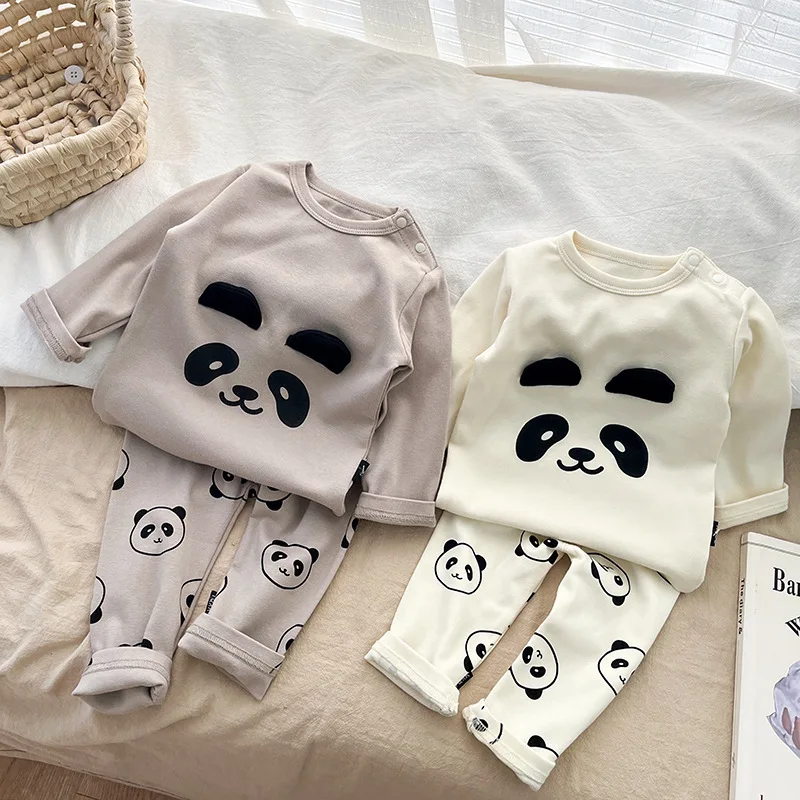 

2023 Spring Autumn Baby Boys 2PCS Sleepwear Cotton Long Sleeve Cartoon Undershirt Stretch Soft Pants Suit Toddler Boys Pajamas