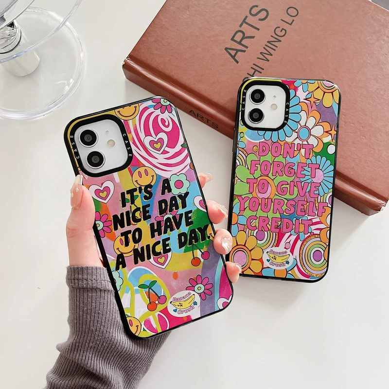 Cute Letter Flower Smiley Sticker Shockproof Soft Phone Case For iPhone 11 12 13 Pro Max X Xr Xs Max 7 8 Puls SE 2 Cover Capa