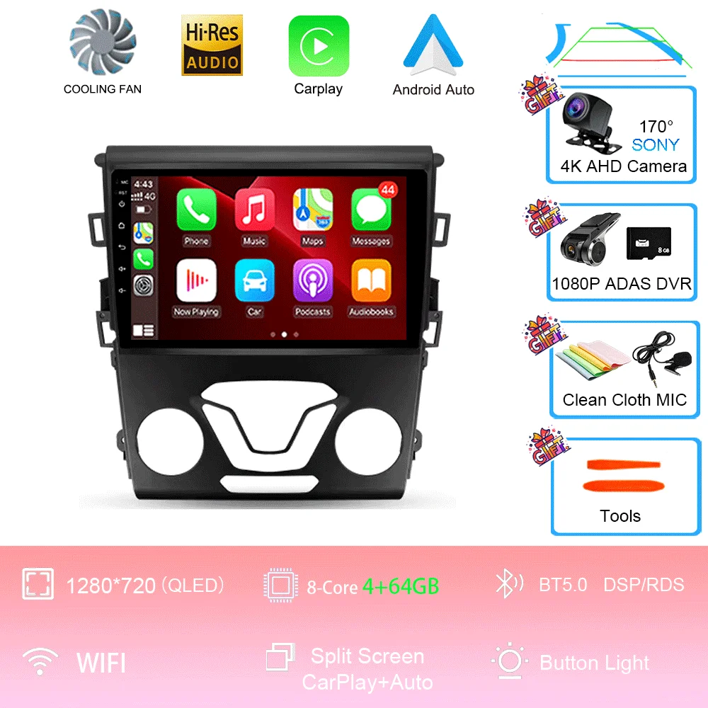 

Автомагнитола с CarPlay, 4G, Wi-Fi, GPS, Android 16 для Ford Mondeo 5 Fusion 2012-2019, мультимедийный проигрыватель, видеоплеер, стереосистема, 2DIN