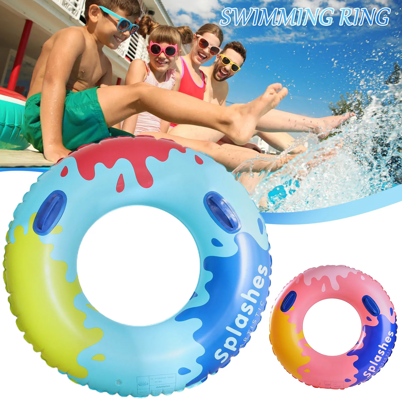 

Swimming Ring Inflatable Pool Floats PVC Swimming Rings with Handle for Adults Colorful Lightweight Safety Protection 1 PC