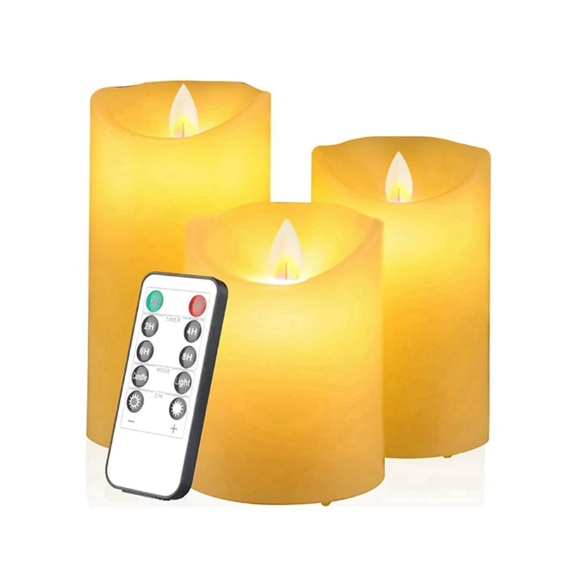 

Flameless Candles LED Candles Battery Operated With Remote Control Electric Flickering Set 3 With 2/4/6/8 H Timer