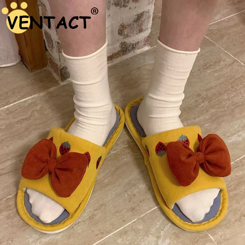 

Тапочки VENTACT женские домашние, милые, с бантом, модная повседневная обувь для пола, мягкая подошва, Ins, летние