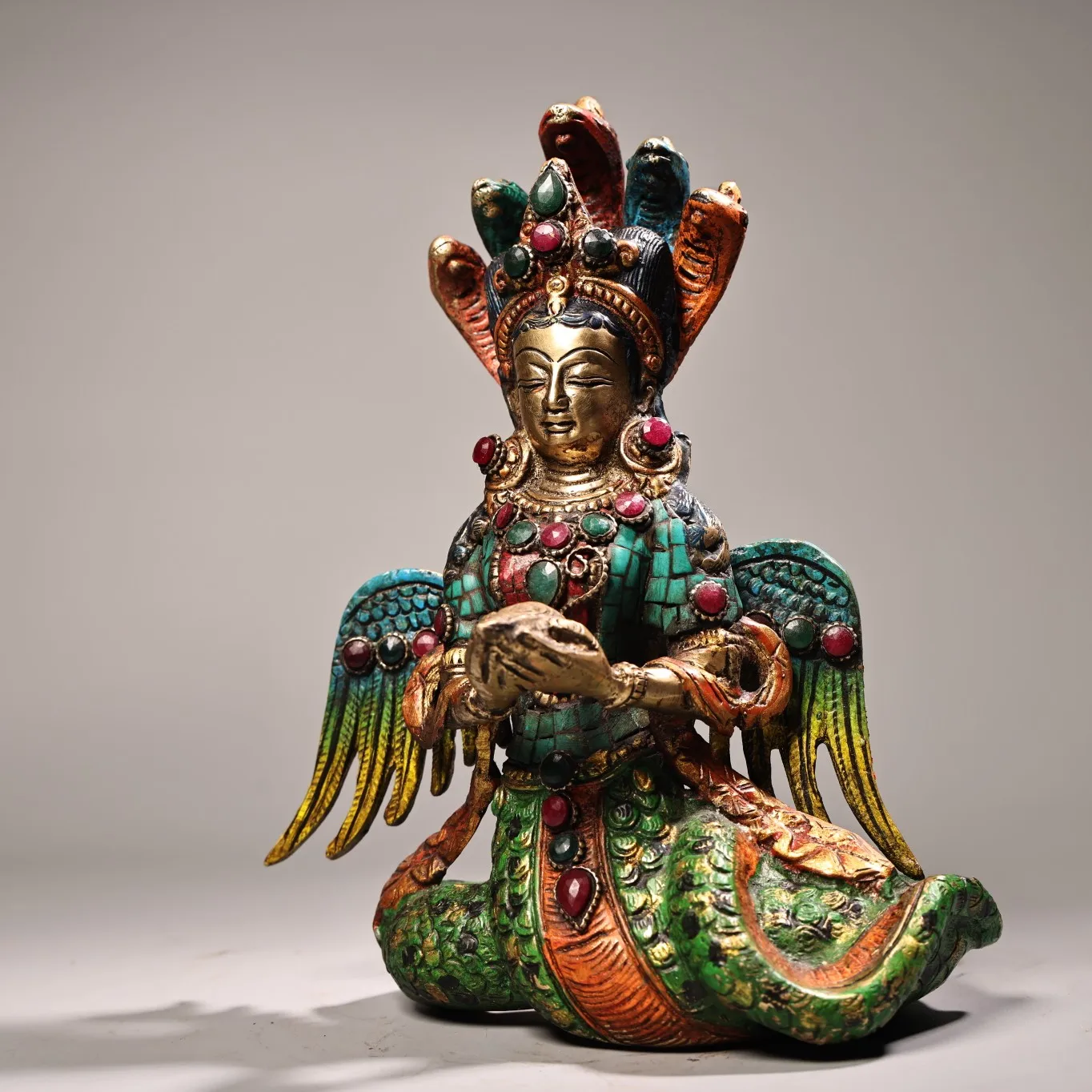 9-дюймовая коллекция тибетского храма старый бронзовый контур в золоте мозаика