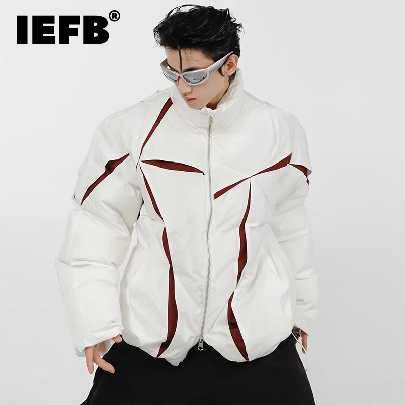 IEFB Niche Design Men Cotton Jacket Stand Collar Thickened Parka Color Matching 2022 High Neck Casual Male Tops Fashion 9A6215