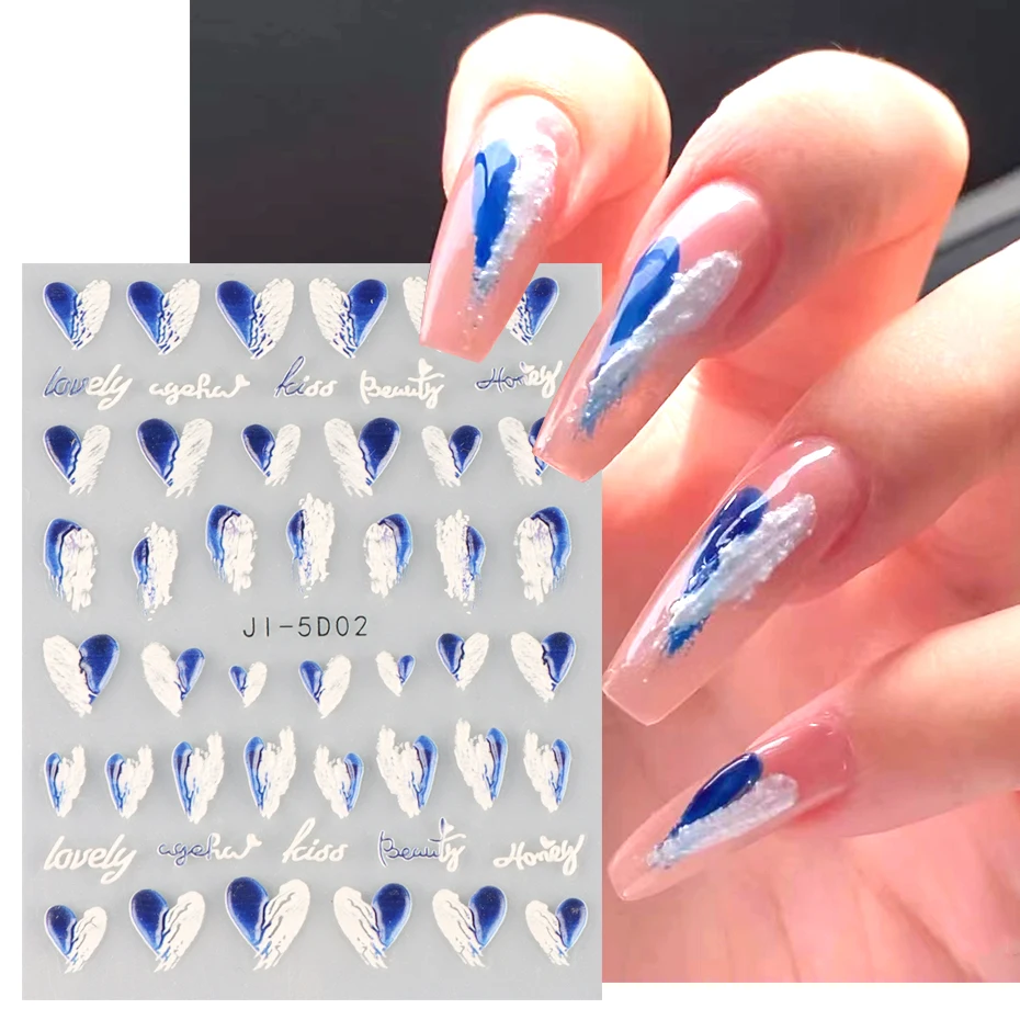 

Gypsum Texture Stickers Nail Art Decorations Embossed Acrylic Heart Love Sticker Slider For Nails Summer Manicure Supplies JI-5D
