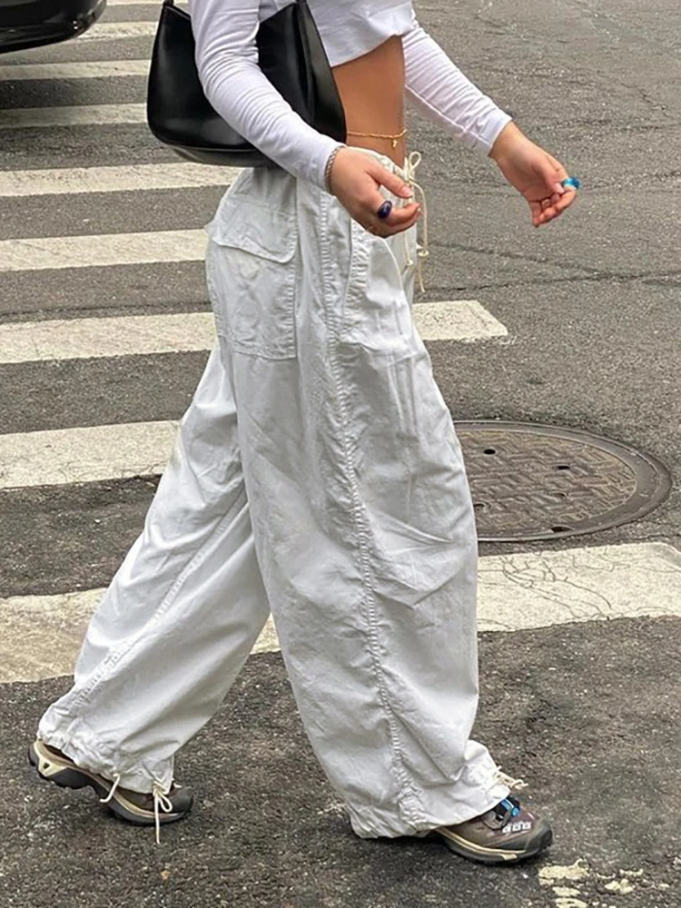 

Брюки Absobe женские эластичные с завязками, свободные повседневные Прямые тканевые брюки-трубы с низкой талией, уличная одежда, Y2K