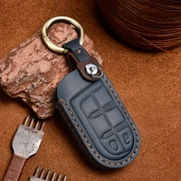 leather car key cover case keychain for jeep renegade cherokee grand cherokee dodge jcuv 3 button remote key ring