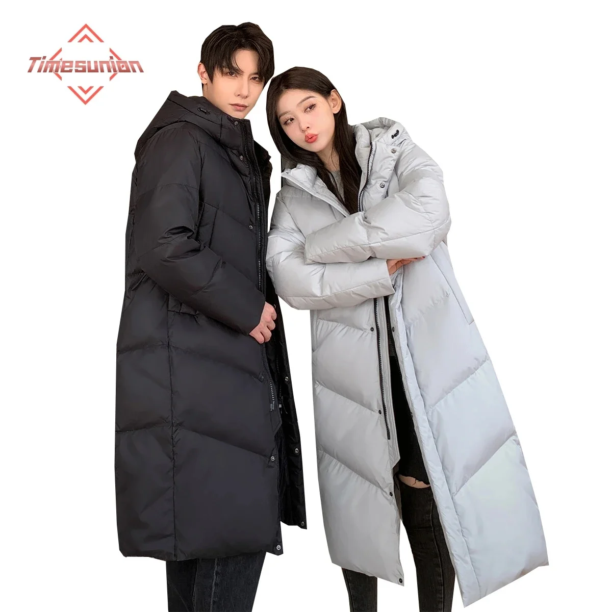 

Мужская зимняя куртка на белом утином пуху, длинный пуховик выше колена, женское приталенное пальто с капюшоном для студентов и пар, 90%