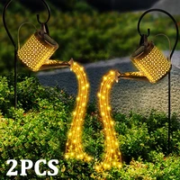 outdoor garden led solar powered hollow out can sprinkles fairy lights waterproof metal watering can landscape decor lights