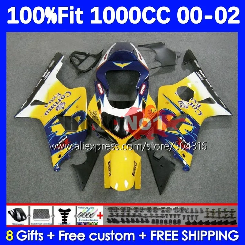 

Injection Body For SUZUKI GSXR 1000 GSXR1000 K2 19No.2 1000CC GSXR-1000 00 01 02 GSX-R1000 2000 2001 2002 Fairing yellow stock