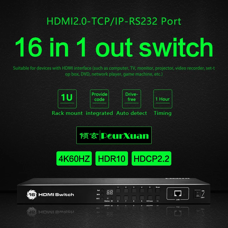 4k видео hdmi 2 0 коммутатор с ИК-пультом дистанционного управления RJ45 TCP/IP RS232