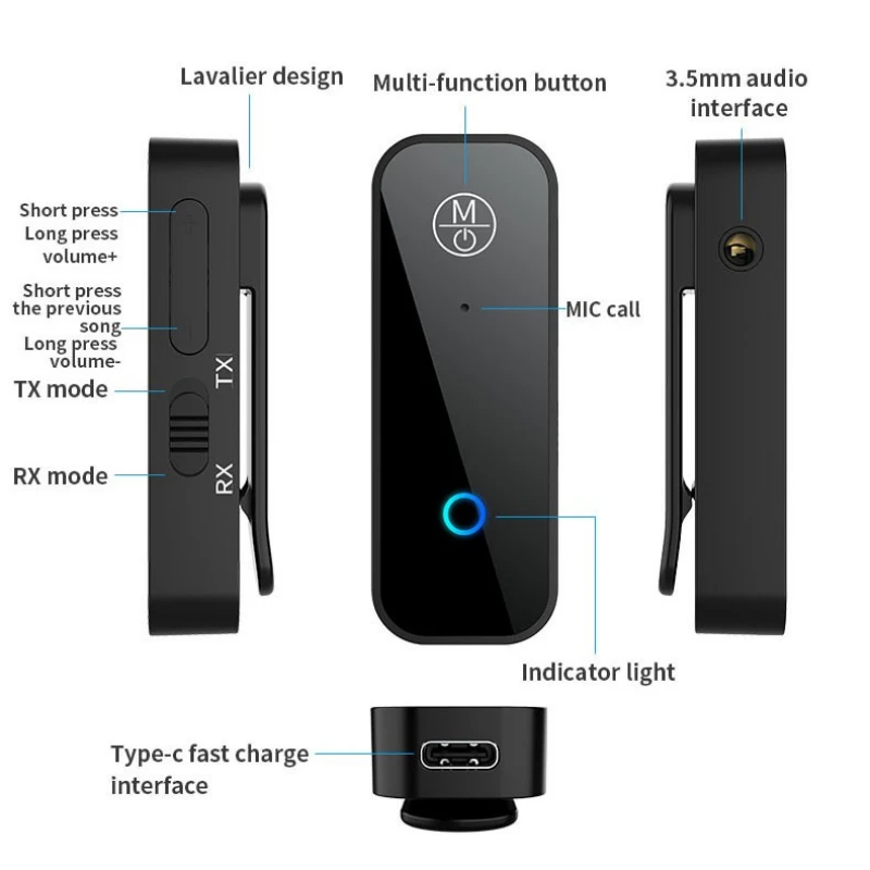 

New Bluetooth 5.0 Transmitter Receiver 2 in1 Jack BT Adapter 3.5mm Audio AUX Adapter For Car Audio Music Aux Handsfree Headset