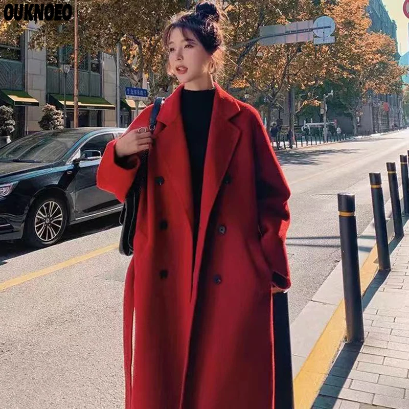 Зимнее женское длинное пальто элегантное модное корейское винтажное