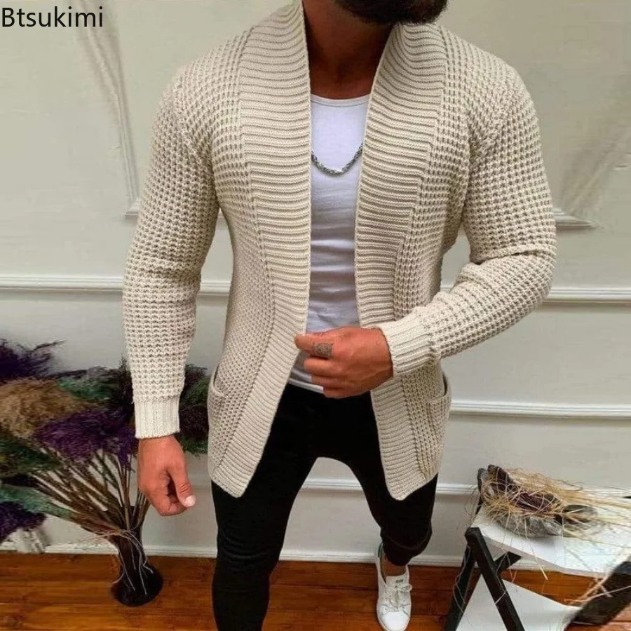 

New 2023 Men Casual Knitting Sweater Cardigan Spring Autumn V-Neck Solid Long Sleeve Male Jacket Daily Wear Streetwear Cardigans