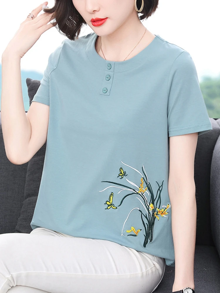 

BOBOKATEER Short Sleeve T-shirty Damskie Haut Femme Camisetas Mujer Manga Corta Loose Woman Tshirts Elegant Dames Kleding 2023