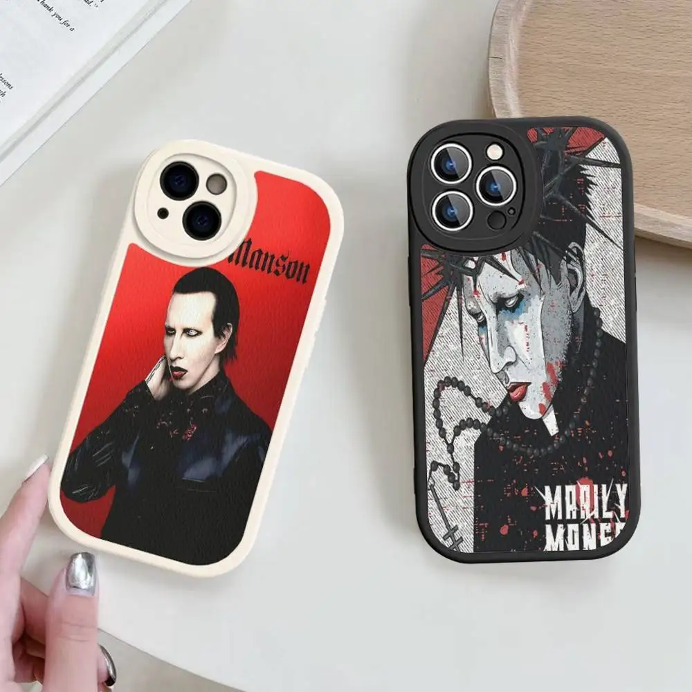 Фото Кожаный чехол для телефона Singer M-Marilyn M-Manson для iPhone 16 15 14 16E 13 12 11 Pro Max Plus №4