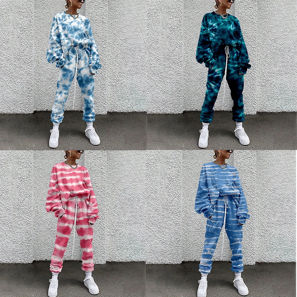 

Women's Sportswear Two Piece Tie Dye Printed Sportswear Casual Sweater + Pants Women's Sportswear
