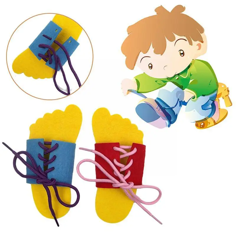 

Kids Felt Toy Practice Tying Shoelaces Handmade Threading Educational Teaching Toy Kindergarten Puzzle Toys Aids Home Board R7O5