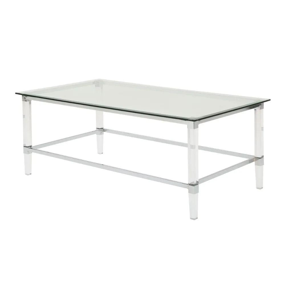 

Noble House Liat Modern Tempered Glass Rectangular Coffee Table with Acrylic and Iron Accents