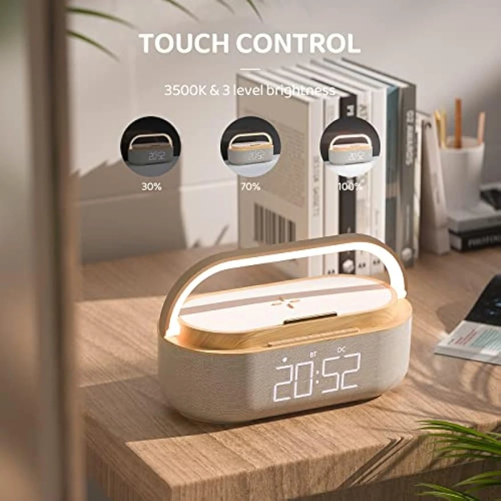 

Wireless Charger Digital Alarm Clock FM Radio Bluetooth Speaker Snooze Lamp for IPhone 14/13/12/11 for Huawei P30 Pro Mate 20