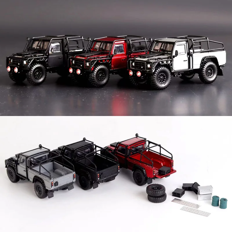 

Master big wheel modified version 1:64 Land Rover Defender pickup Land Rover car model back cover can be opened